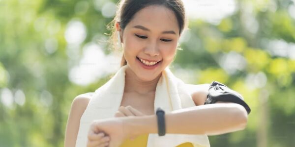 A girl wearing fitness tracker